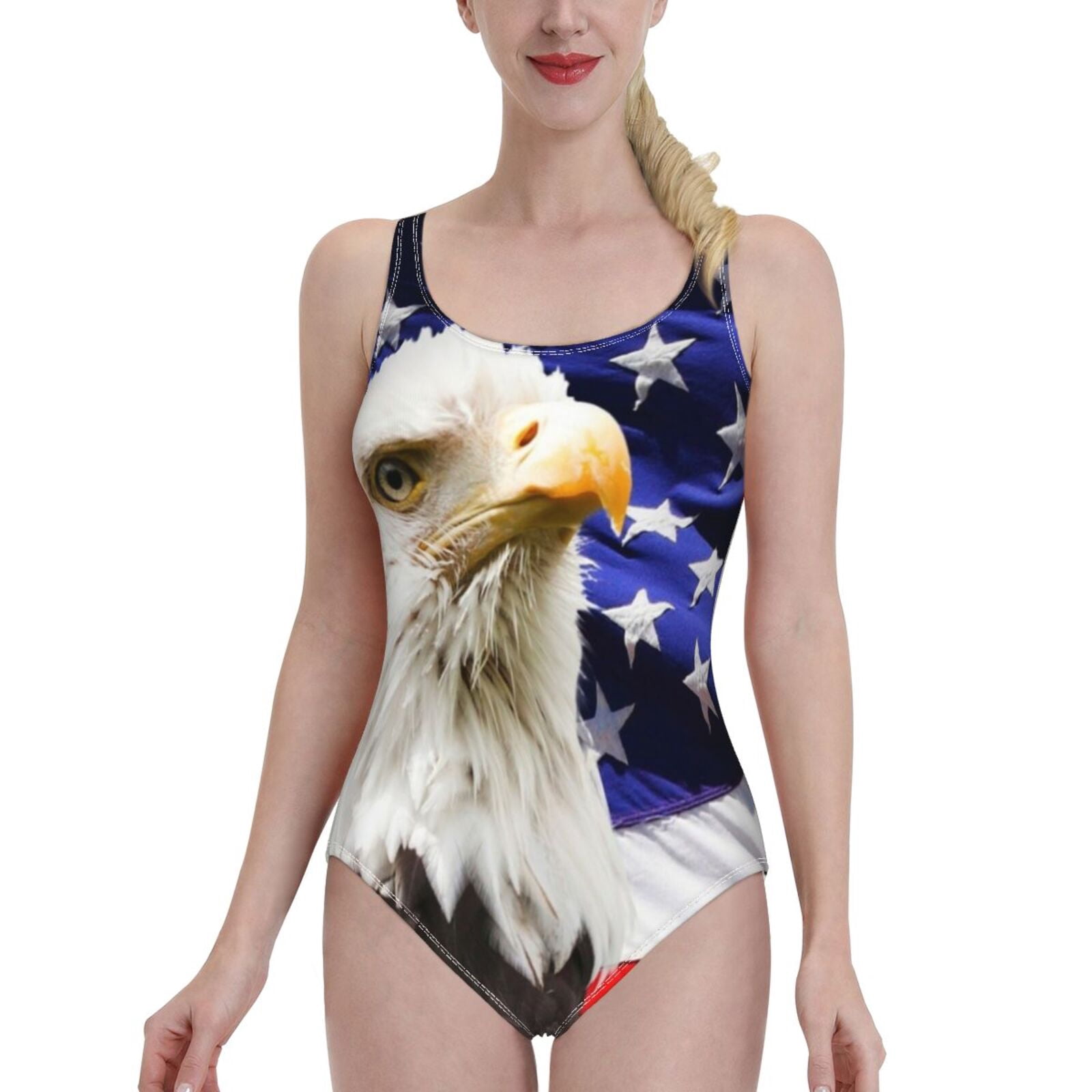 American Bald Eagle Flag One Shoulder Ruffle Swimsuit One Piece Print