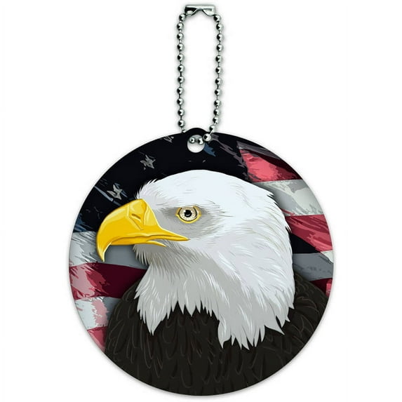 American Bald Eagle Flag USA Patriotic Round Luggage ID Tag Card for Suitcase or Carry-On