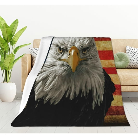 American Bald Eagle On Grunge Flag Fleece Throw Blanket Soft Cozy US Flag Fuzzy Blanket Caring for Women & Adults Eagle Plush Microfiber Blanket 50"x60"