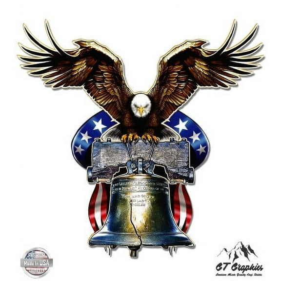 American Bald Eagle Liberty Bell - 3" Vinyl Sticker - For Car Laptop I-Pad Phone Helmet Hard Hat - Waterproof Decal