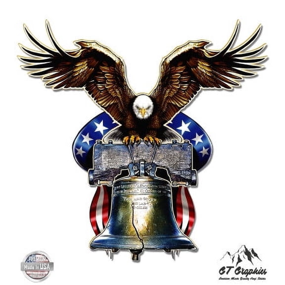 American Bald Eagle Liberty Bell - 5" Vinyl Sticker - For Car Laptop I-Pad - Waterproof Decal