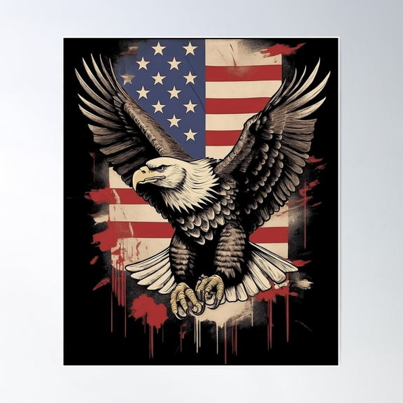 American Bald Eagle Of Strength USA Flag Illustration Unframed Canvas 24x36in