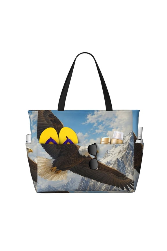 American Bald Eagle Soaring Wall Art Large Capacity Beach Travel Tote Bag Shoulder Handbag for Gym Camping Shopping