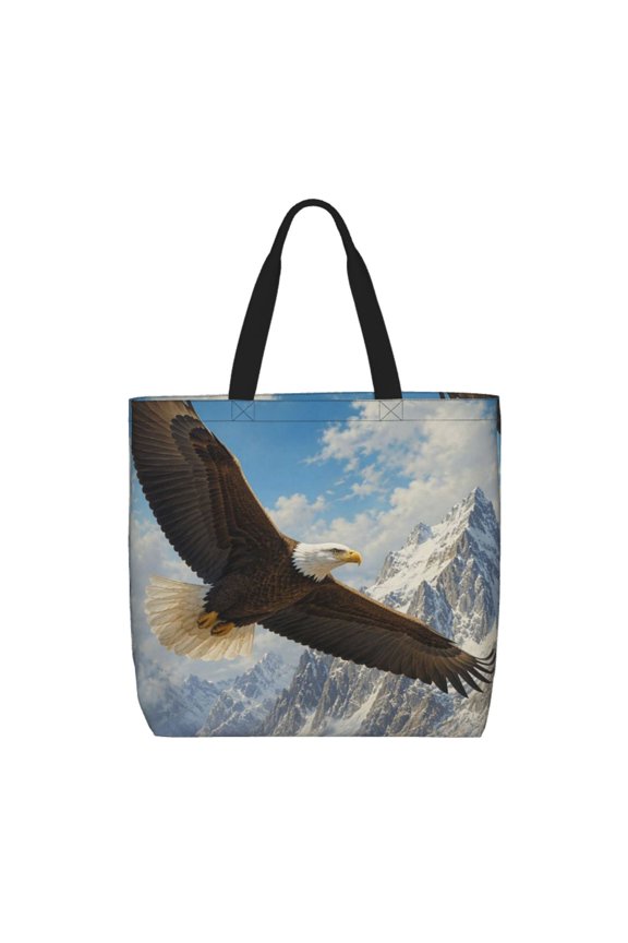 American Bald Eagle Soaring Wall Art Tote Bag Reusable Shoulder Handbag Top Handle Purse for Shopping Work