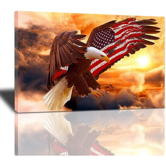 American Bald Eagle Wall Art, Flying Canvas Prints Patriotic Concept Picture Home Artwork Decor For Office Living Room Bedroom Unframed Ready To Hang