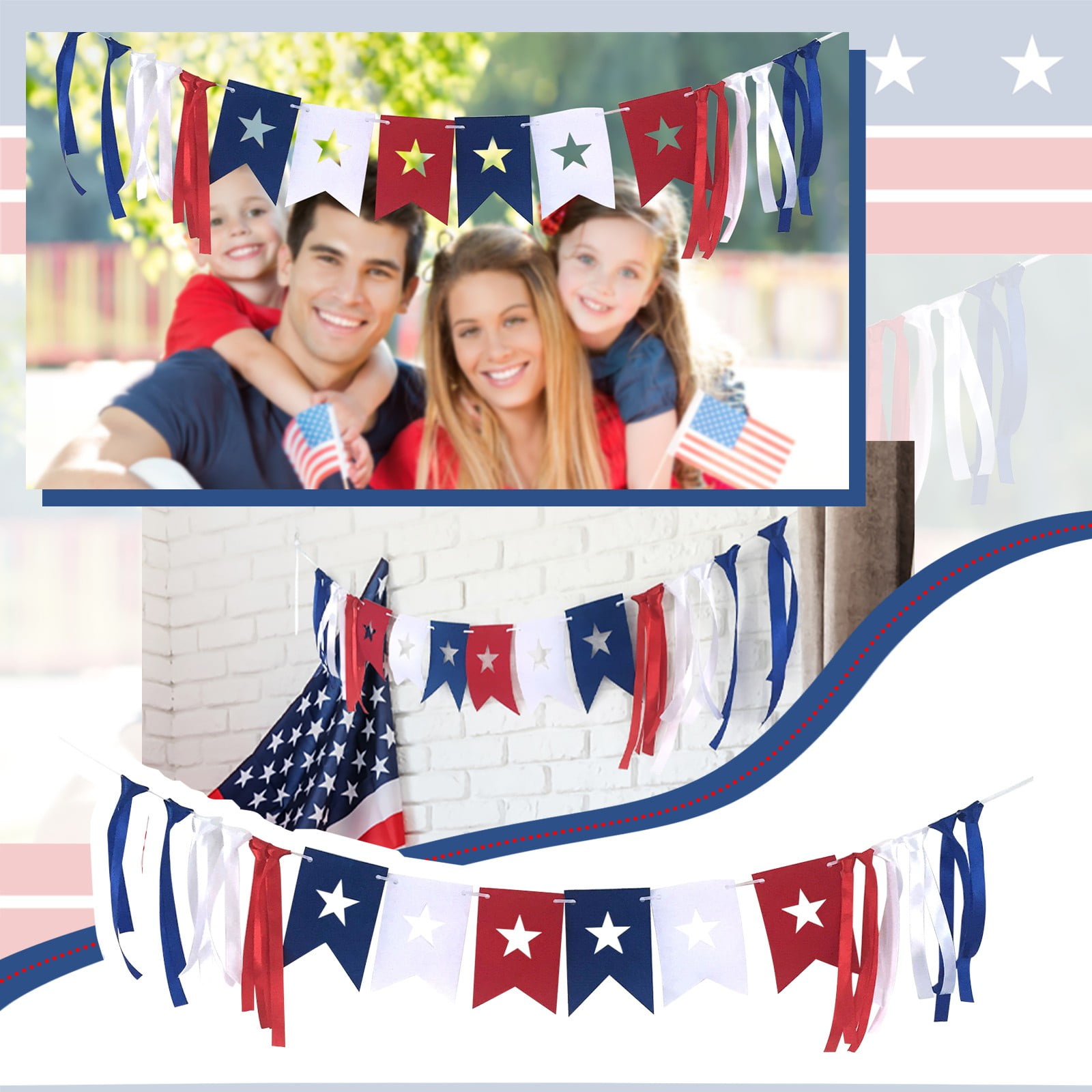 American Banner Burlap Bunting 4th Of July Decoration Independence Day ...