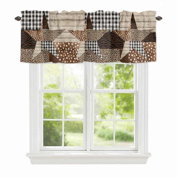 American Barn Star Window Valance Curtain Vintage Farmhouse Collage Texture Rod Pocket Valance for Windows Short Curtain for Living Room, Bedroom & Kitchen Window Decor 42x12in
