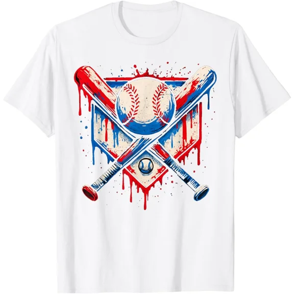 American Baseball Drip For Graffiti Ball And Bat Sports Fan Style Unisex T-Shirt ,up to size 5XL