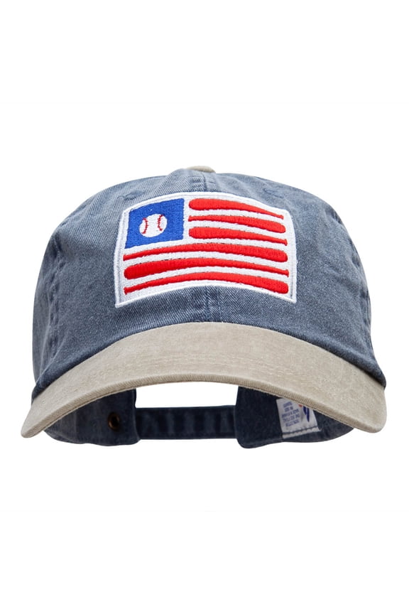 American Baseball Flag Embroidered Cotton Wash Cap - Navy Khaki OSFM
