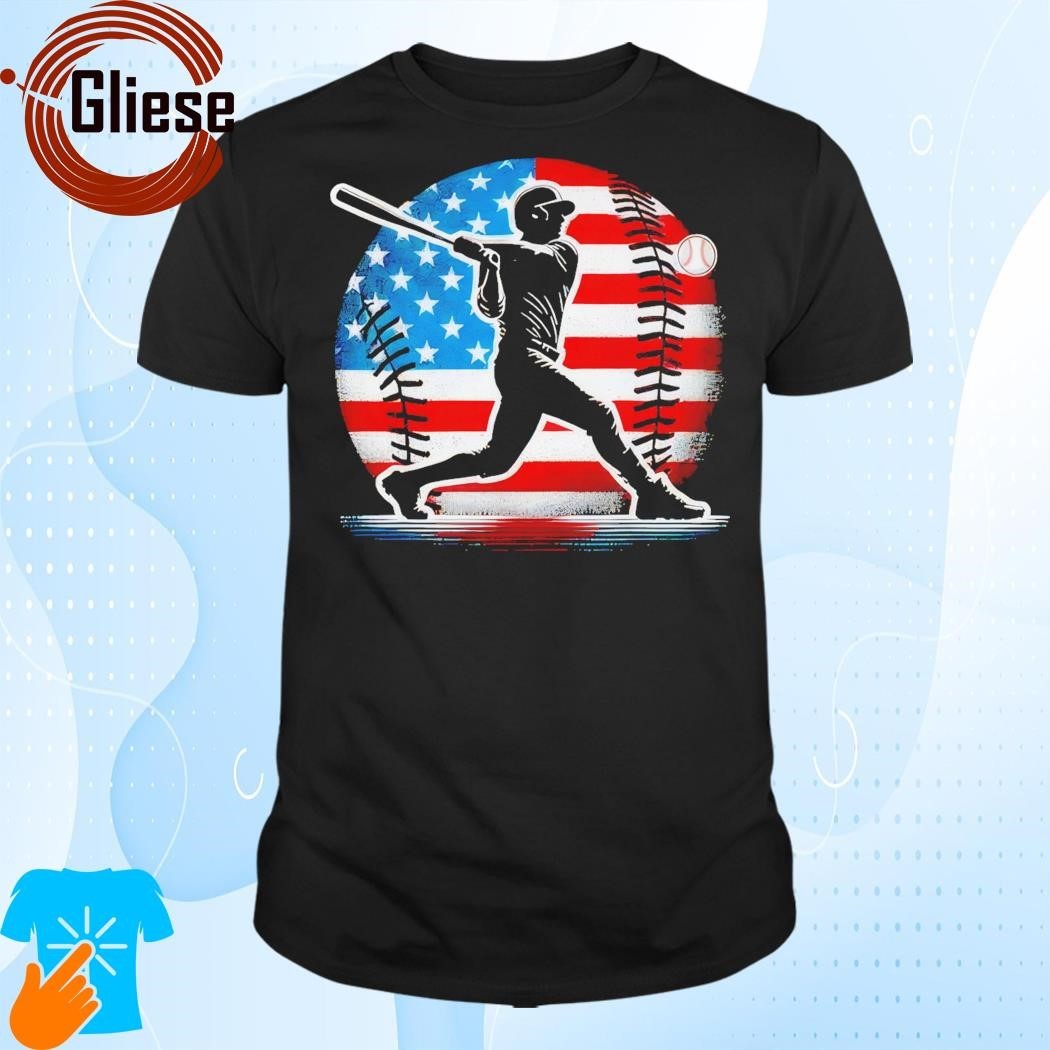 American Baseball Player Batter With United States Flag Usa Shirt