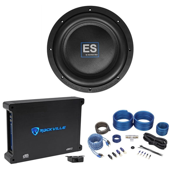 American Bass ES 1044 10" 1000w Shallow Slim Car Subwoofer+Amplifier+Amp Kit