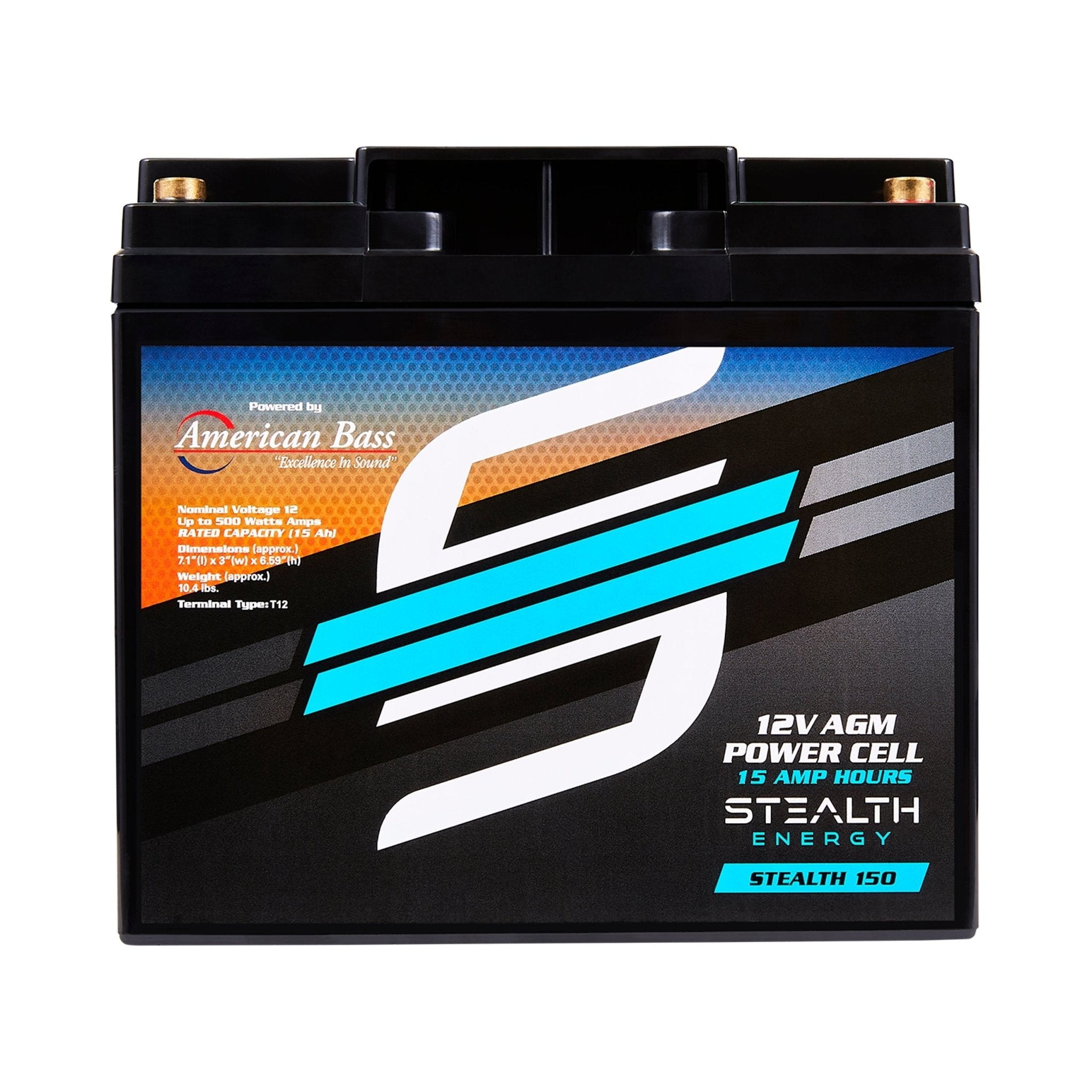 American Bass Audio Stealth 150 12V 15Ah AGM Battery  Maintenance-Free, Sealed Power for Car Audio & More