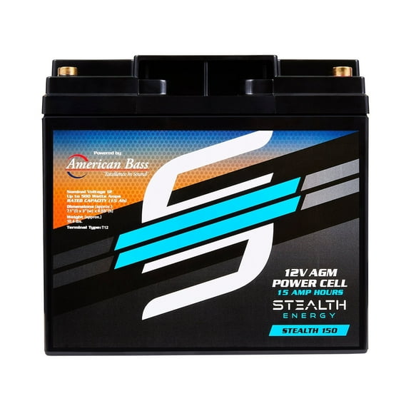 American Bass Audio Stealth 150 12V 15Ah AGM Battery Maintenance-Free, Sealed Power for Car Audio & More