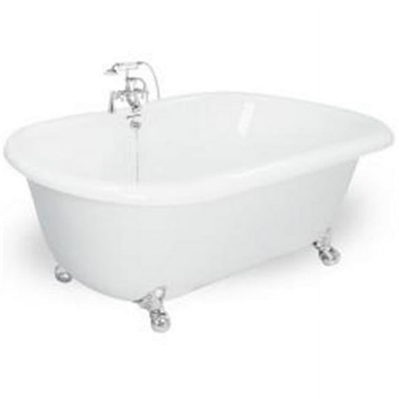 American Bath Factory T081A-WH & DM-7 Celine 70 in. White Acrastone Tub & Drain- White Metal Finish- Large