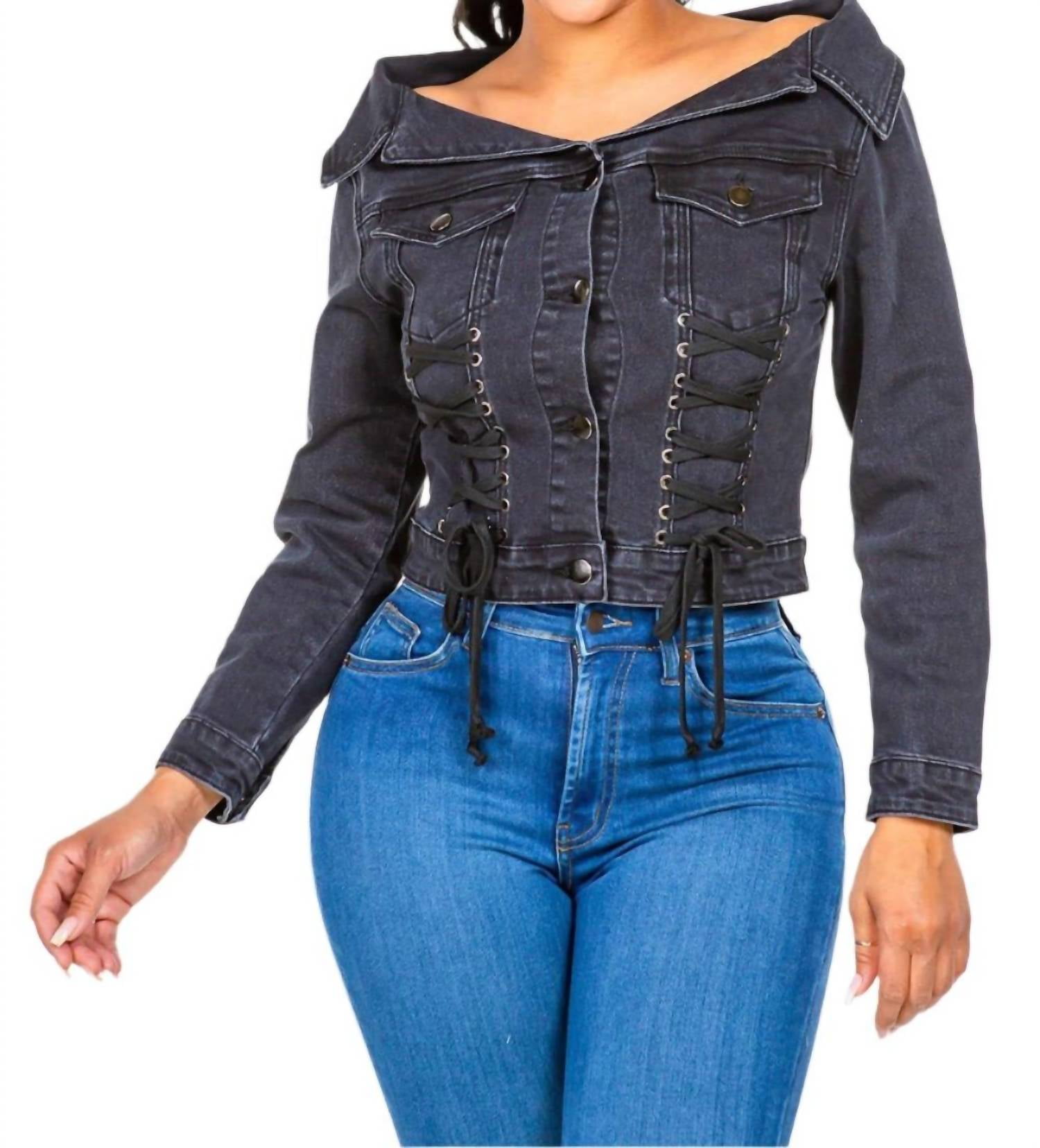 American Bazi Zip Up Washed Crop Denim Vest main image 0