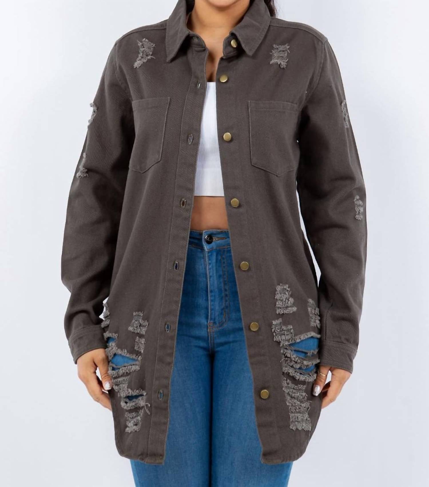 Studded Button Up Long Sleeve Denim Jacket