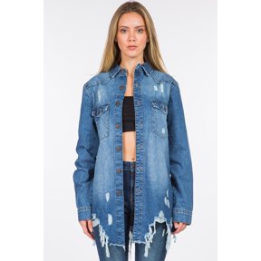 American Bazi Distressed Frayed Hem Denim Jacket