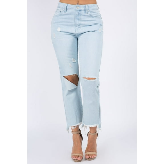 American Bazi High Waist Distressed Raw Hem Jeans