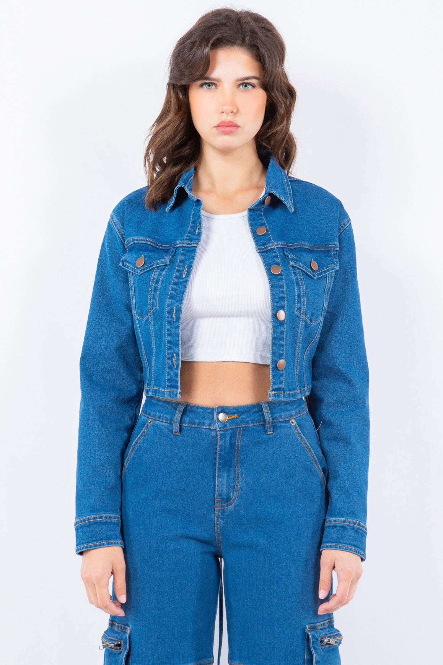 American Bazi Drawstring Waist Crop Denim Jacket main image 0