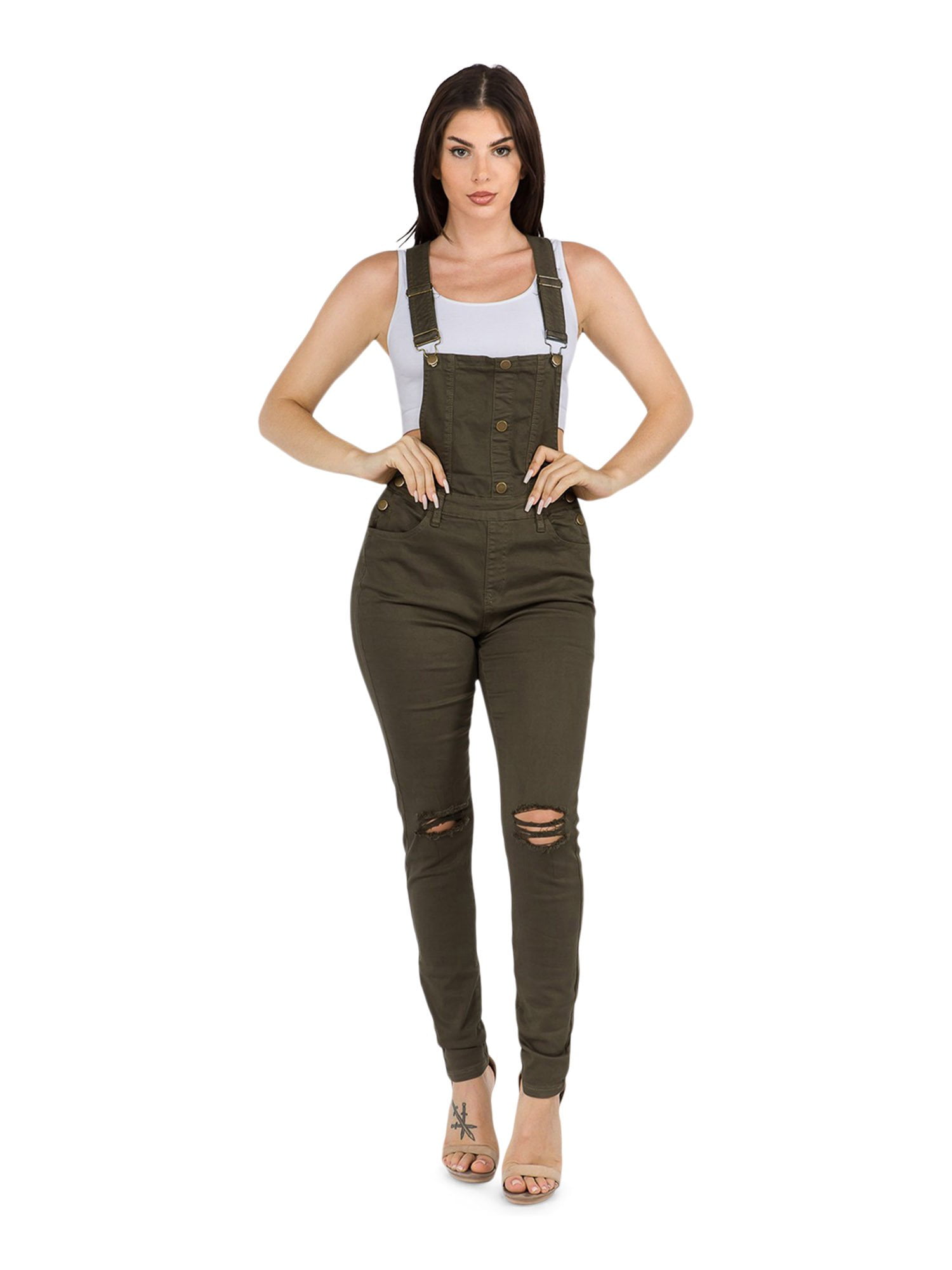 American Bazi Women's Button Down Slim Fit Color Denim Overalls RJHO926 ...