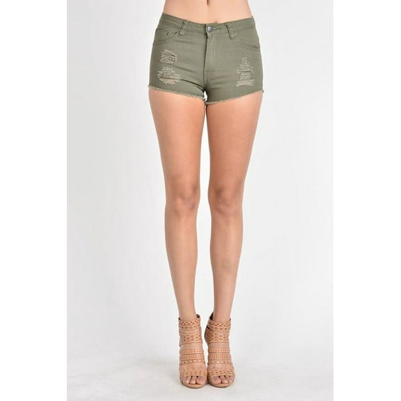 American Bazi Women's Colored Distressed Shorts - OLV - SML