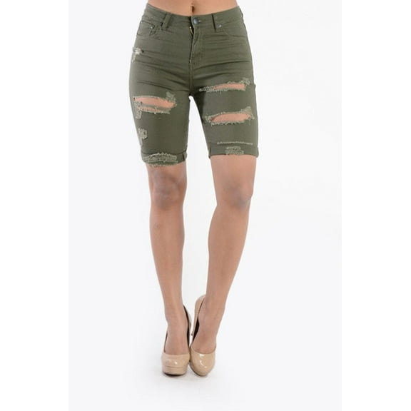 American Bazi Women's Destroyed Skinny Shorts - OLV - 3XL