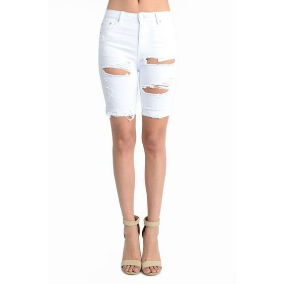 American Bazi Women's Destroyed Skinny Shorts - WHT - 2XL