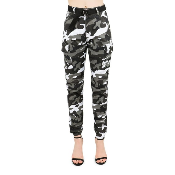 American Bazi Women's High Waist Belt Camo Cargo Joggers RJJ2036 - City Camo - Medium