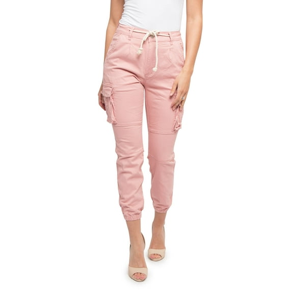 American Bazi Women's High Waist Cropped Colored Cargo Jogger Pants RJJ3645 - Indie Pink - Small