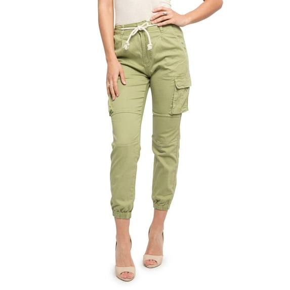 American Bazi Women's High Waist Cropped Colored Cargo Jogger Pants RJJ3645 - Sage - Medium