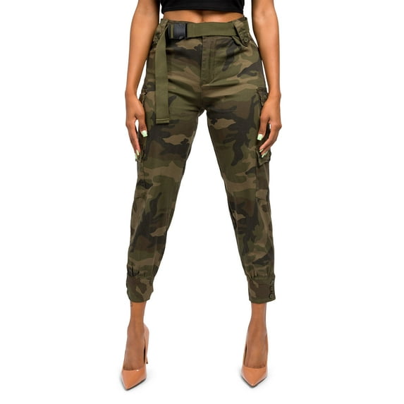 American Bazi Women's High Waist Double Cargo Jogger Pants RJH3808 - Olive Camo - 3X-Large