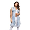 thumbnail image 1 of American Bazi Women's Oversized Destroyed Long Denim Jean Vest RBT713 - Light Blue - Small, 1 of 6
