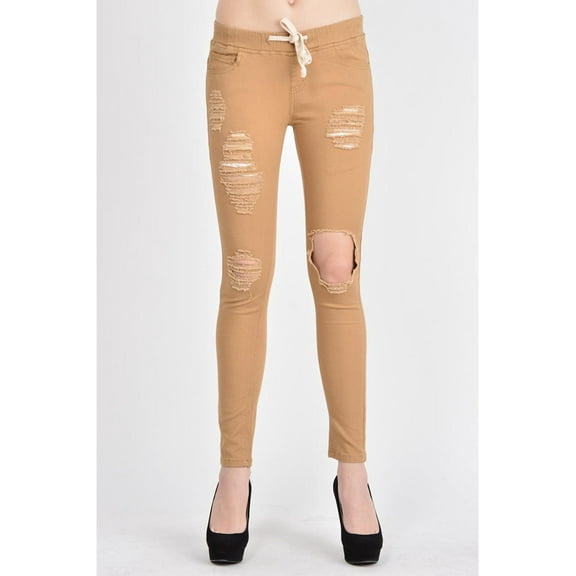 American Bazi Women's Solid Torn Skinny Jogger Pants RJJ458 - WHE - 3XL