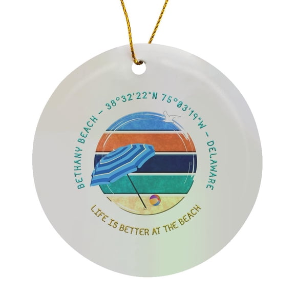 3drose, American Beaches - Bethany Beach, Delaware, Summer Travel Gifts for Family, Circle Porcelain Ornament