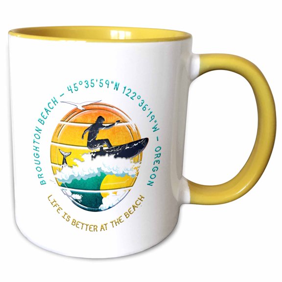 3drose, American Beaches - Broughton Beach, Multnomah County, Oregon Gift, 11oz Two-tone Yellow Mug