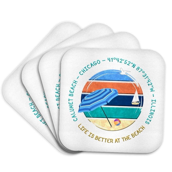 3drose, American Beaches - Calumet Beach, Chicago, Illinois Memory Gift, Set of 4 Coasters - Soft