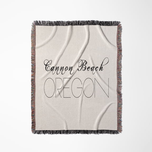 American Beaches. Decorative Text Cannon Beach, Oregon, Woven Blanket