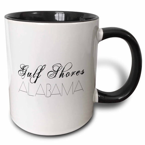 3drose, American Beaches. Decorative Text Gulf Shores, Alabama, 15oz Two-tone Black Mug