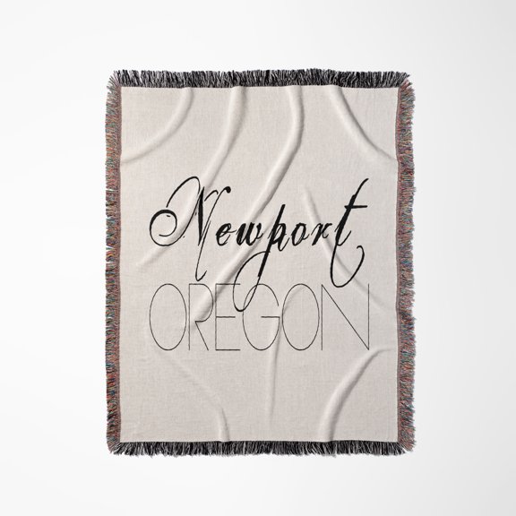 American Beaches. Decorative Text Newport, Oregon, Woven Blanket