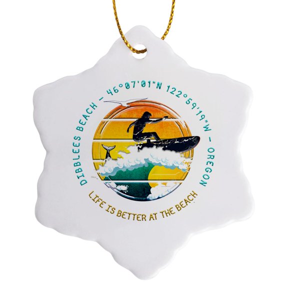 3drose, American Beaches - Dibblees Beach, Columbia County, Oregon Gift, 3 inch Snowflake Porcelain Ornament