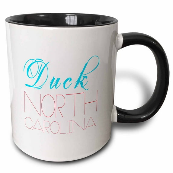 3drose, American Beaches - Duck, North Carolina, Blue, Red on White, 11oz Two-tone Black Mug