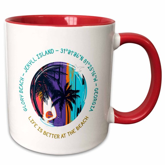 3drose, American Beaches - Glory Beach, Jekyll Island, Georgia Gifts for Family, 11oz Two-tone Red Mug