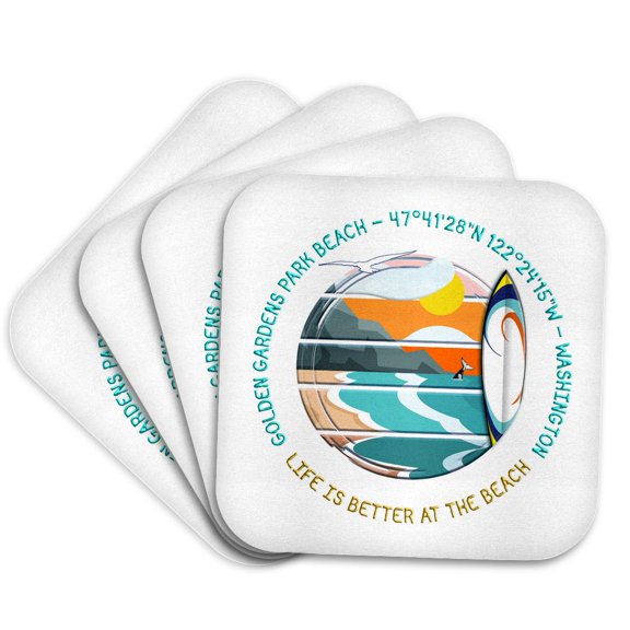 3drose, American Beaches - Golden Gardens Park Beach, Seattle, Washington, Set of 4 Coasters - Soft