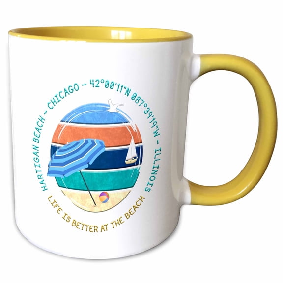3drose, American Beaches - Hartigan Beach, Chicago, Illinois Chic Gifts for Family, 11oz Two-tone Yellow Mug