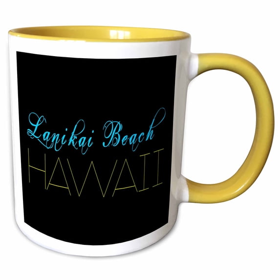 American Beaches - Lanikai Beach, Hawaii, blue, yellow on black 11oz Two-Tone Yellow Mug mug-276048-8