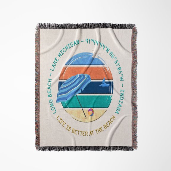 American Beaches - Long Beach, Lake Michigan, Indiana Travel Gift, Woven Blanket