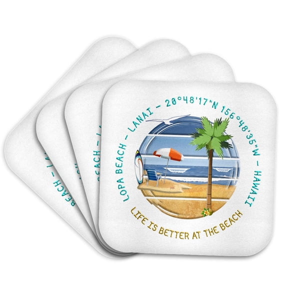 3drose, American Beaches - Lopa Beach, Lanai, Hawaii Summer Relaxation Memory, Set of 4 Coasters - Soft