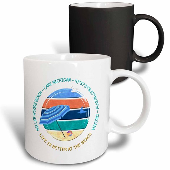 3drose, American Beaches - Miller Woods Beach, Lake Michigan, Indiana Gift, 11oz Magic Transforming Mug