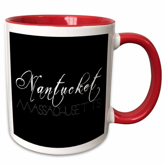 3drose, American Beaches - Nantucket Surfside Beach, Massachusetts, Black, 11oz Two-tone Red Mug