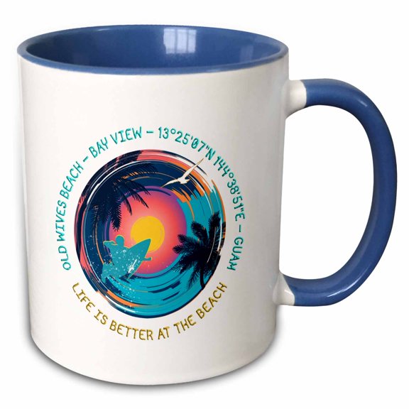 3drose, American Beaches - Old Wives Beach, Bay View, Guam Summer Travel Gift, 11oz Two-tone Blue Mug